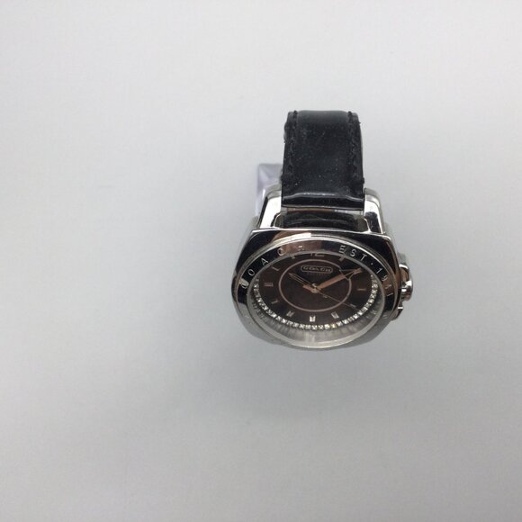 Coach Watch Women 39mm Silver Tone Black Logo Dial Crystals Leather New Battery main image 7